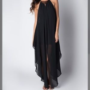 Black Sheer Sleeveless Yoke Maxi Dress